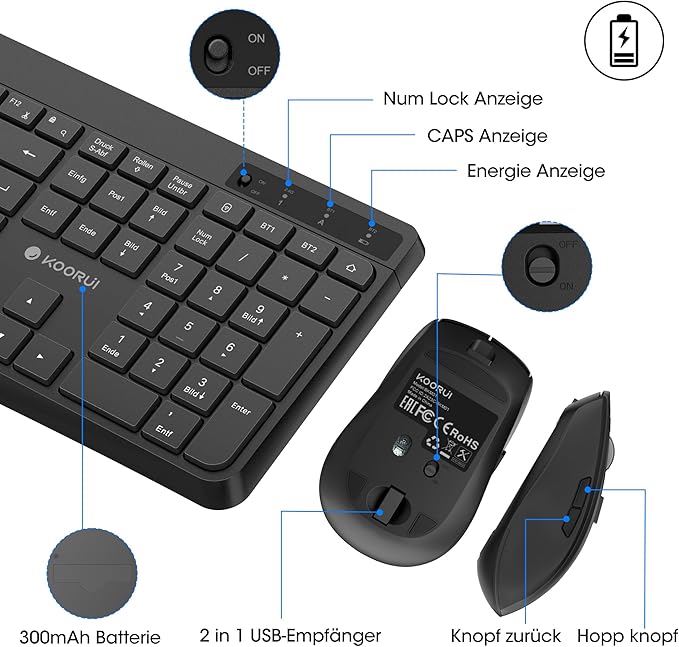 Set KOORUI Wireless Tastiere Dhe Maus
