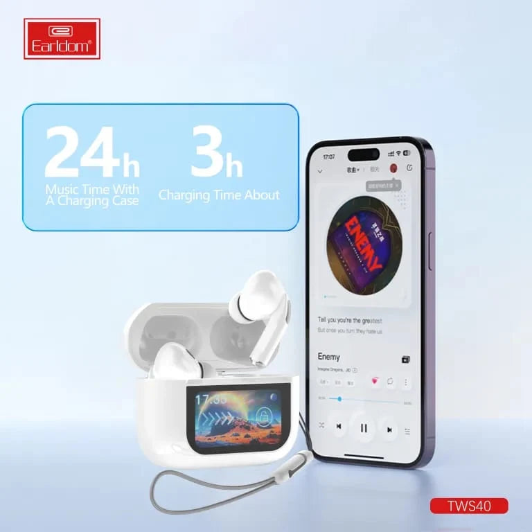 Degjuse Wireless EARLDOM TWS40 Me Ekran - Te Bardha
