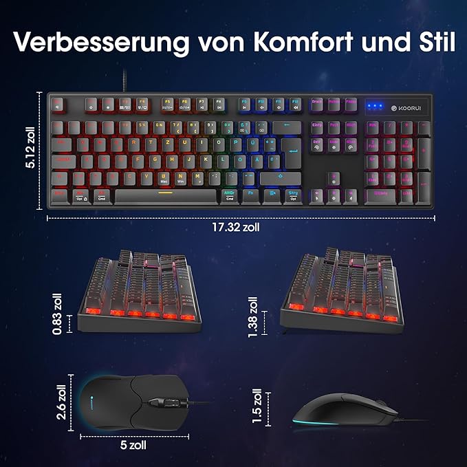 {OUTLET} Set KOORUI Mekanike Tastiere Dhe Maus