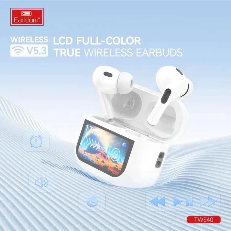 Degjuse Wireless EARLDOM TWS40 Me Ekran - Te Bardha